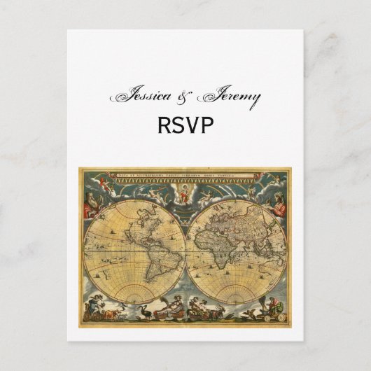 Antiek Wereldkaart, witte BG RSVP Uitnodiging Briefkaart (Voorkant)