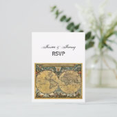 Antiek Wereldkaart, witte BG RSVP Uitnodiging Briefkaart (Staand voorkant)