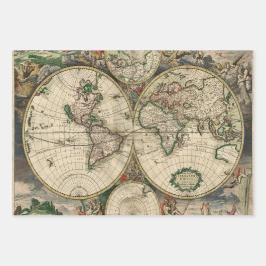 Antiek Wereldkaarten Inpakpapier Vel (Voorkant 3)