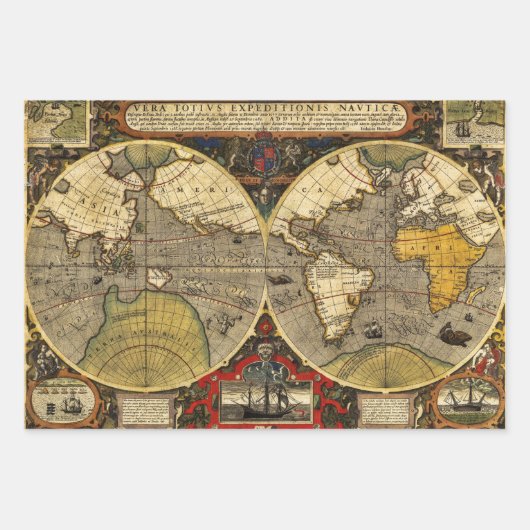 Antiek Wereldkaarten Inpakpapier Vel (Voorkant)