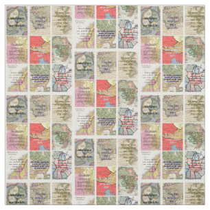 antiek wereldkaarten reiscitaten Collage kunst Stof