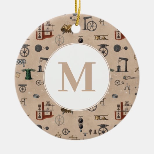 Antiek werktuigbouwkunde monogram keramisch ornament (Voorkant)