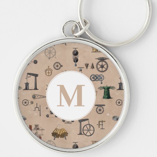 Antiek werktuigbouwkunde monogram sleutelhanger (Voorkant)