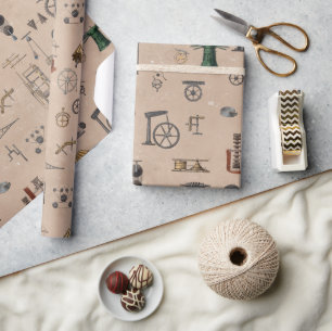 Antiek werktuigbouwkundige wetenschapspatroon cadeaupapier
