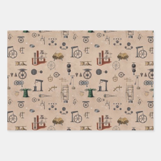 Antiek werktuigbouwkundige wetenschapspatroon inpakpapier vel (Voorkant 2)