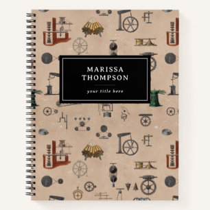 Antiek werktuigbouwkundige wetenschapspatroon notitieboek