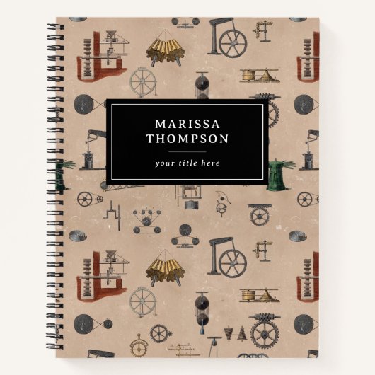 Antiek werktuigbouwkundige wetenschapspatroon notitieboek (Voorkant)