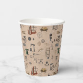 Antiek werktuigbouwkundige wetenschapspatroon papieren bekers (Achterkant)