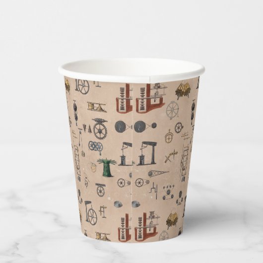 Antiek werktuigbouwkundige wetenschapspatroon papieren bekers (Rechts)