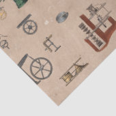 Antiek werktuigbouwkundige wetenschapspatroon tissuepapier (Detail)