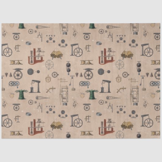 Antiek werktuigbouwkundige wetenschapspatroon tissuepapier (Voorkant)