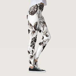 Antiek White en Black  Floral Toile No.2 Leggings