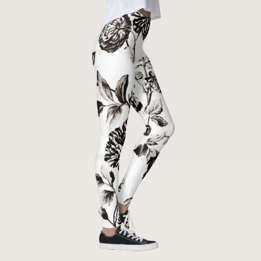 Antiek White en Black Floral Toile No.2 Leggings (Rechts)