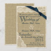 Antiek White Lace Country Wedding Navy Kaart (Voorkant / Achterkant)