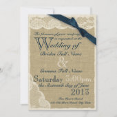 Antiek White Lace Country Wedding Navy Kaart (Voorkant)