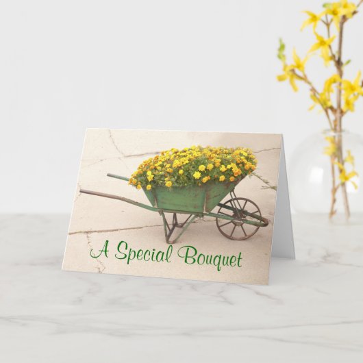 Antiek Wielbarrow Marigolds denken aan jou Kaart (Gele Bloem)