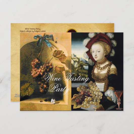 ANTIEK WIJNGAARD DRUIVEN EN WIJNPROEVERIJ PARTIJ UITNODIGING BRIEFKAART (Voorkant / Achterkant)
