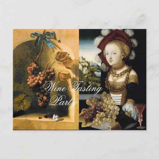 ANTIEK WIJNGAARD DRUIVEN EN WIJNPROEVERIJ PARTIJ UITNODIGING BRIEFKAART (Voorkant)