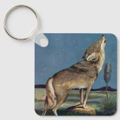 Antiek wild dier, wolf huilt naar de maan sleutelhanger (Voorkant)