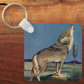 Antiek wild dier, wolf huilt naar de maan sleutelhanger (Voorkant)