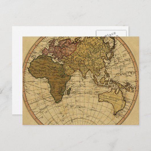 Antiek William Faden 1786 Eastern Hemisphere Map Briefkaart (Voorkant / Achterkant)