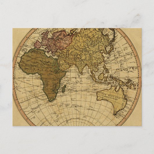 Antiek William Faden 1786 Eastern Hemisphere Map Briefkaart (Voorkant)