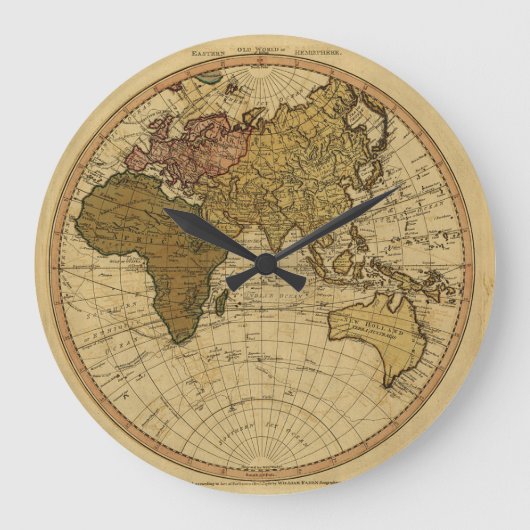 Antiek William Faden 1786 Eastern Hemisphere Map Grote Klok (Voorkant)