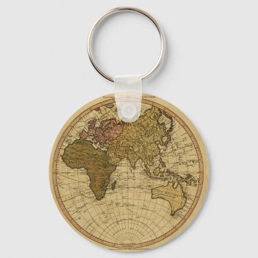 Antiek William Faden 1786 Eastern Hemisphere Map Sleutelhanger (Voorkant)