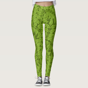 Antiek William Morris Branch Groene Blad Patroon Leggings