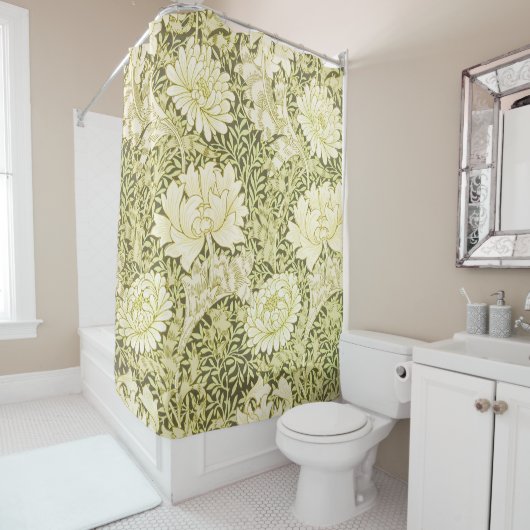 Antiek William Morris Chrysanthemum Patroon Douchegordijn (In situ)