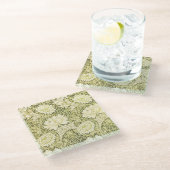 Antiek William Morris Chrysanthemum Patroon Glazen Onderzetter (Schuin)