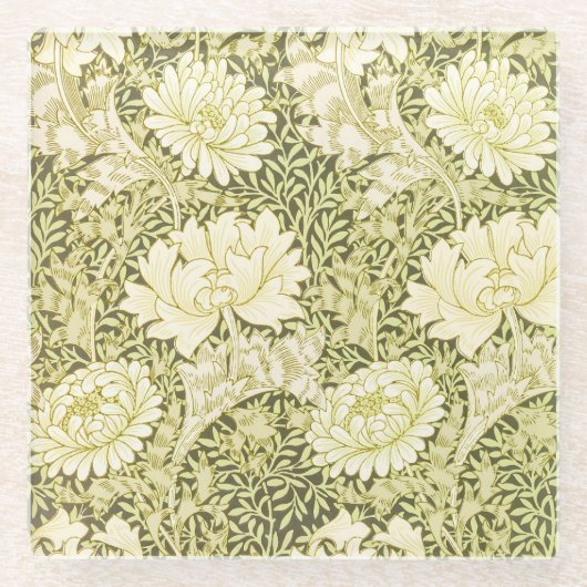 Antiek William Morris Chrysanthemum Patroon Glazen Onderzetter (Voorkant)