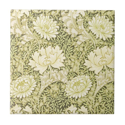 Antiek William Morris Chrysanthemum Patroon Tegeltje (Voorkant)