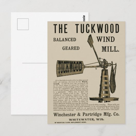 Antiek windenergie The Tuckwood Whitewater Wis 188 Briefkaart (Voorkant / Achterkant)