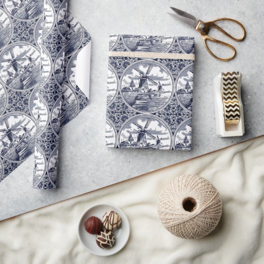  Antiek Windmolen van Delft Blue Art Cadeaupapier (Crafts)