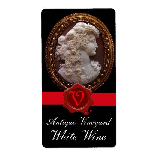 ANTIEK WINE LADY GRAPES RED WAX SEAL MONOGRAM ETIKET (Voorkant)