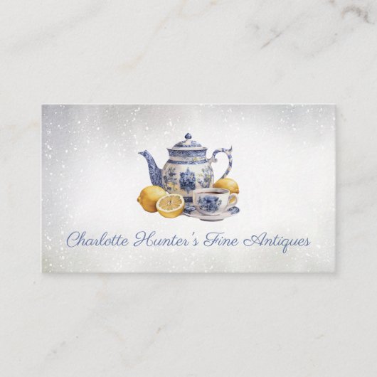 Antiek winkel Chinoiserie blauwe theepot citroenen Visitekaartje (Voorkant)