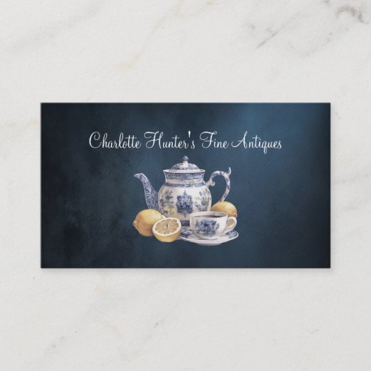 Antiek winkel Chinoiserie blauwe theepot citroenen Visitekaartje (Voorkant)
