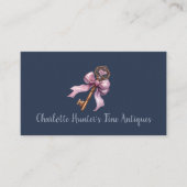 Antiek winkel, elegant messing sleutel roze boog visitekaartje (Voorkant)