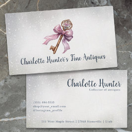 Antiek winkel, elegant messing sleutel roze boog visitekaartje