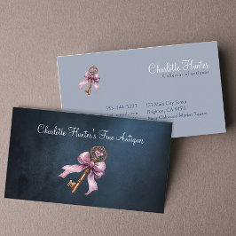 Antiek winkel, elegant messing sleutel roze boog visitekaartje