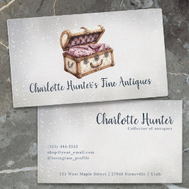 Antiek winkel, elegante bekleding oude kofferbak visitekaartje