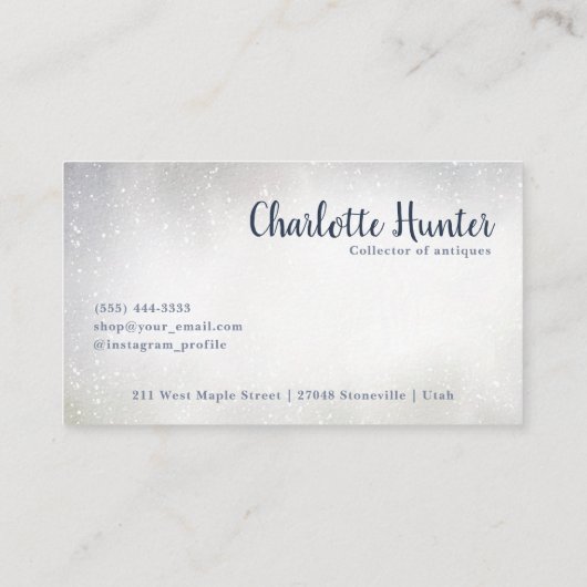 Antiek winkel, elegante  spiegel, vogelkooi visitekaartje (Achterkant)