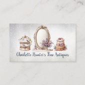 Antiek winkel, elegante  spiegel, vogelkooi visitekaartje (Voorkant)