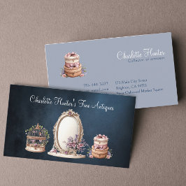 Antiek winkel, elegante spiegel, vogelkooi visitekaartje