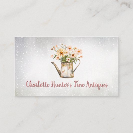 Antiek winkel,  gieter kan wilde bloemen visitekaartje (Voorkant)