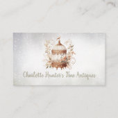 Antiek winkel,  gouden vogelkooi visitekaartje (Voorkant)