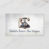 Antiek winkel,  oude telefoon, goud en blauw visitekaartje (Voorkant)