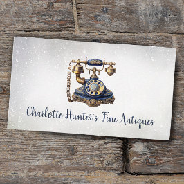 Antiek winkel, oude telefoon, goud en blauw visitekaartje