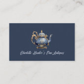 Antiek winkel,  theepot, goud en blauw visitekaartje (Voorkant)